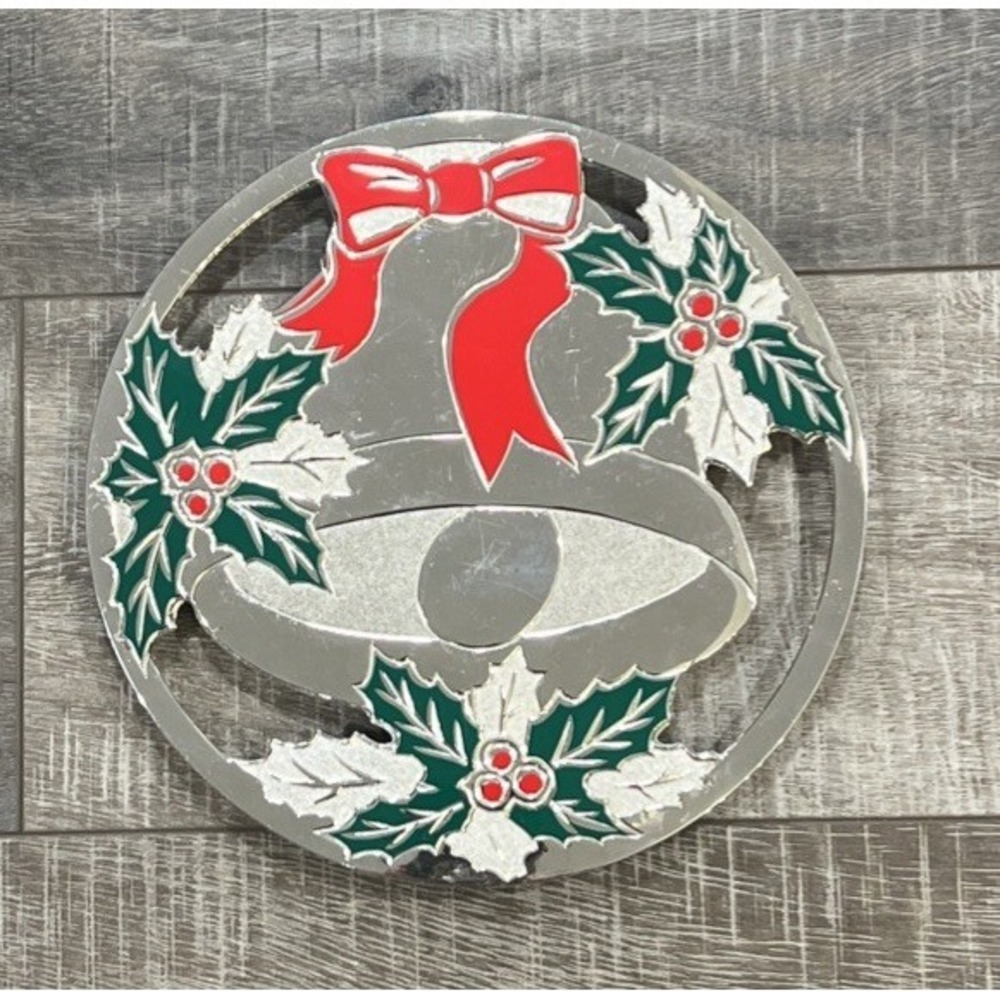 Vintage Holiday Bell Trivet WM A‎ ROGERS LTD Bow Holly 8"